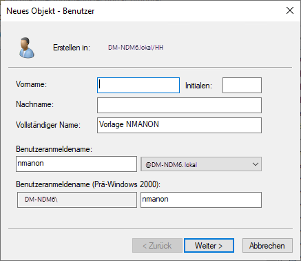 Neues Benutzerobjekt Neues Benutzerobjekt