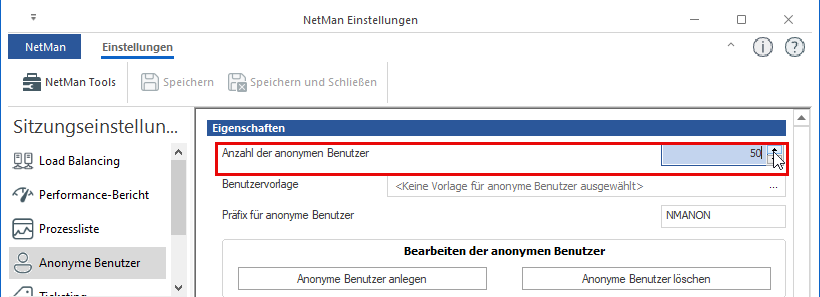 Anonyme Benutzer/Eigenschaften: Anzahl der anonymen Benutzer wird auf 50 gesetzt. Anonyme Benutzer/Eigenschaften: Anzahl der anonymen Benutzer wird auf 50 gesetzt.