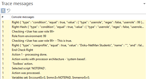 Ablaufmeldungen mit dem Ergebnis "action was processed" Ablaufmeldungen mit dem Ergebnis "action was processed"