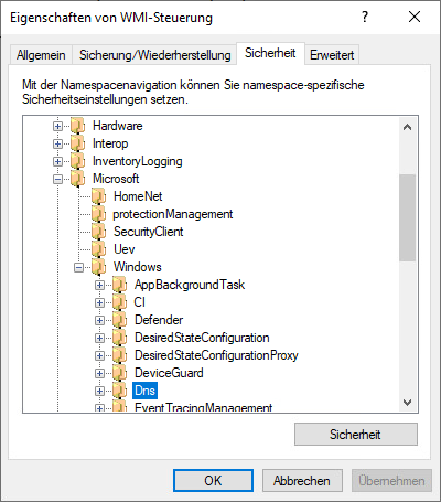 Der Knoten /Root/Microsoft/DNS in der Baumansicht. Der Knoten /Root/Microsoft/DNS in der Baumansicht.