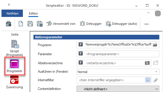 Skripteigenschaften Seite Programm Skripteigenschaften Seite Programm
