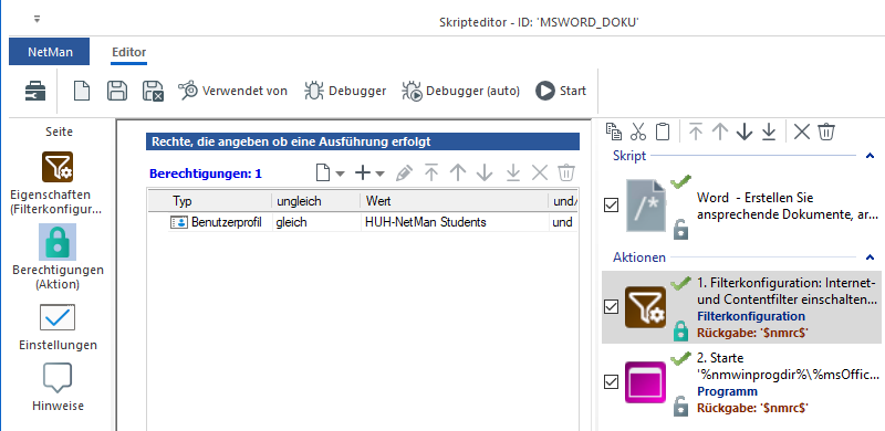 Berechtigungen für die Filterkonfiguration Berechtigungen für die Filterkonfiguration