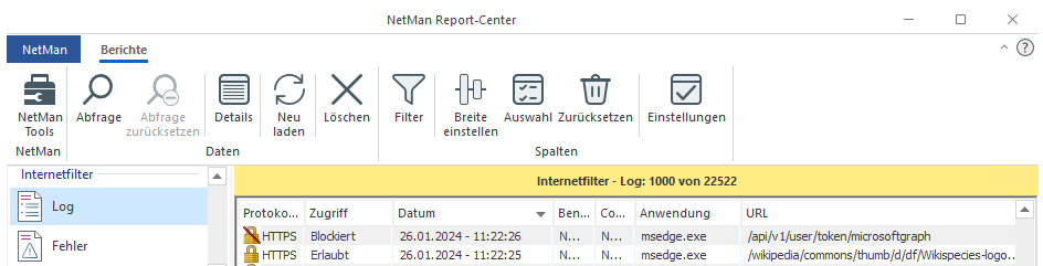 Internetfilter Log mit blockierten und erlaubten Zugriffen Internetfilter Log mit blockierten und erlaubten Zugriffen