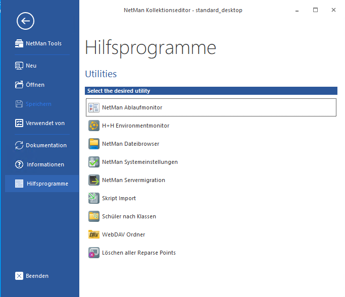 Kollektionseditor_Programmmenu