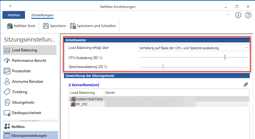 Im Beispiel erfolgt das Load Balancing über "Verteilung auf Basisi der CPU- und Speicherauslastung".