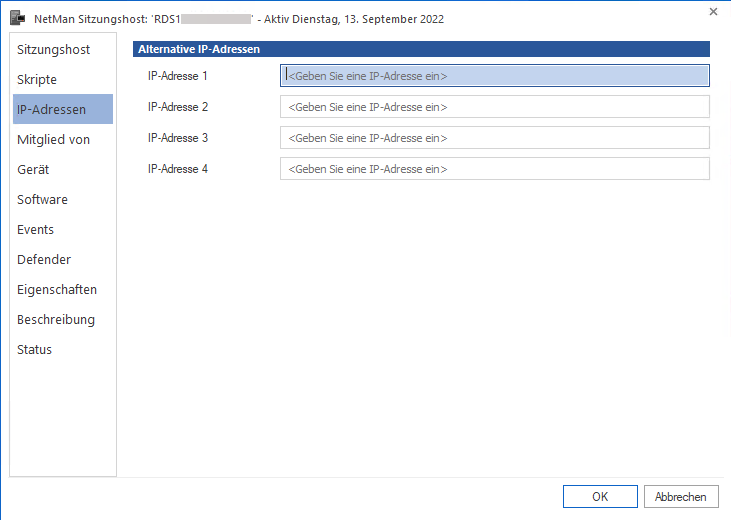 Bis zu 4 alternative IP-Adressen können eingetragen werden.