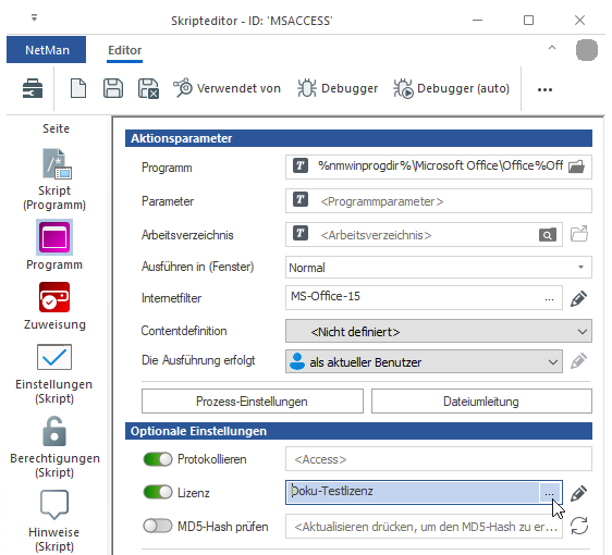 Skript mit zugewiesener Lizenz Skript mit zugewiesener Lizenz