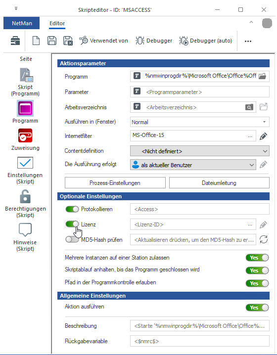 Seite Programm mit aktiviertem Schieberegler Lizenz Seite Programm mit aktiviertem Schieberegler Lizenz