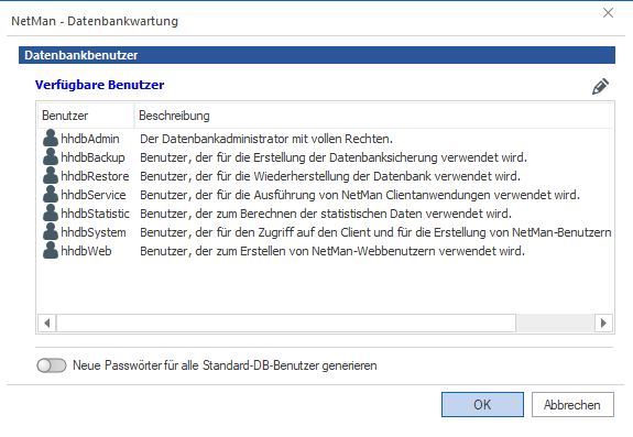Liste der Datenbankbenutzer Liste der Datenbankbenutzer