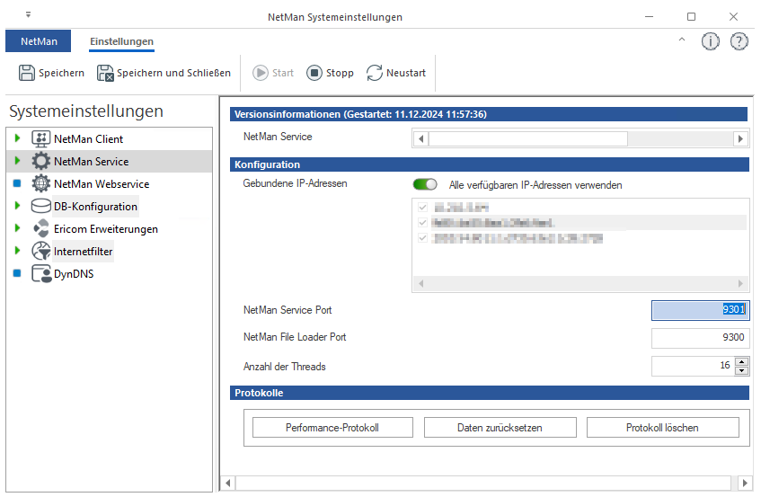 NetMan Systemeinstellungen Reiter NetMan Service