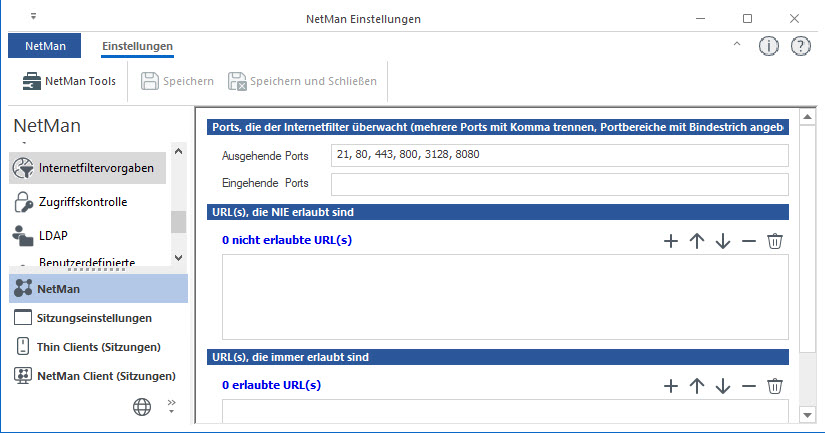 NetMan Einstellungen/Internetfiltervorgaben&nbsp;