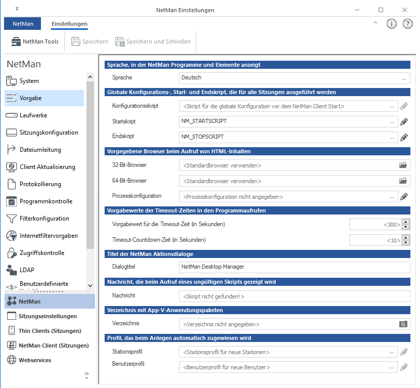 NetMan Einstellungen / NetMan / Vorgabe NetMan Einstellungen / NetMan / Vorgabe