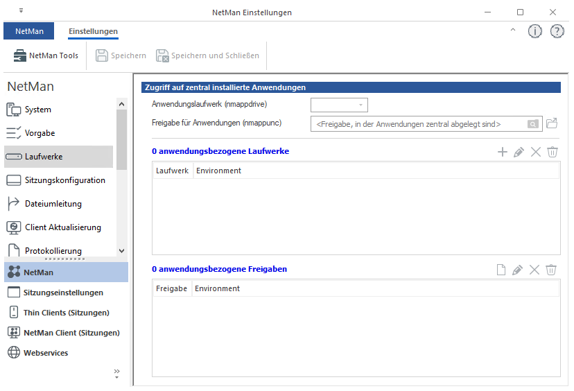 NetMan Einstellungen / NetMan / Laufwerke NetMan Einstellungen / NetMan / Laufwerke