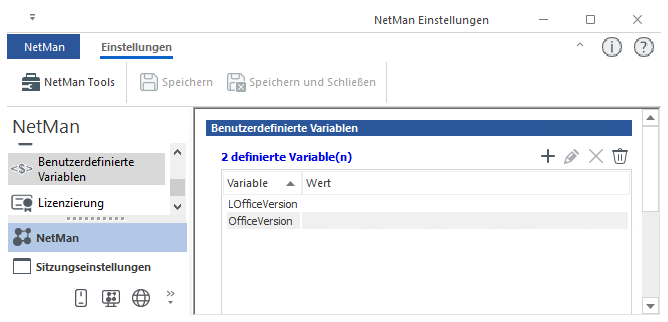 NetMan Einstellungen / NetMan / Benutzerdefinierte Variablen