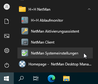 Startmenü H+H NetMan / NetMan Systemeinstellungen Startmenü H+H NetMan / NetMan Systemeinstellungen