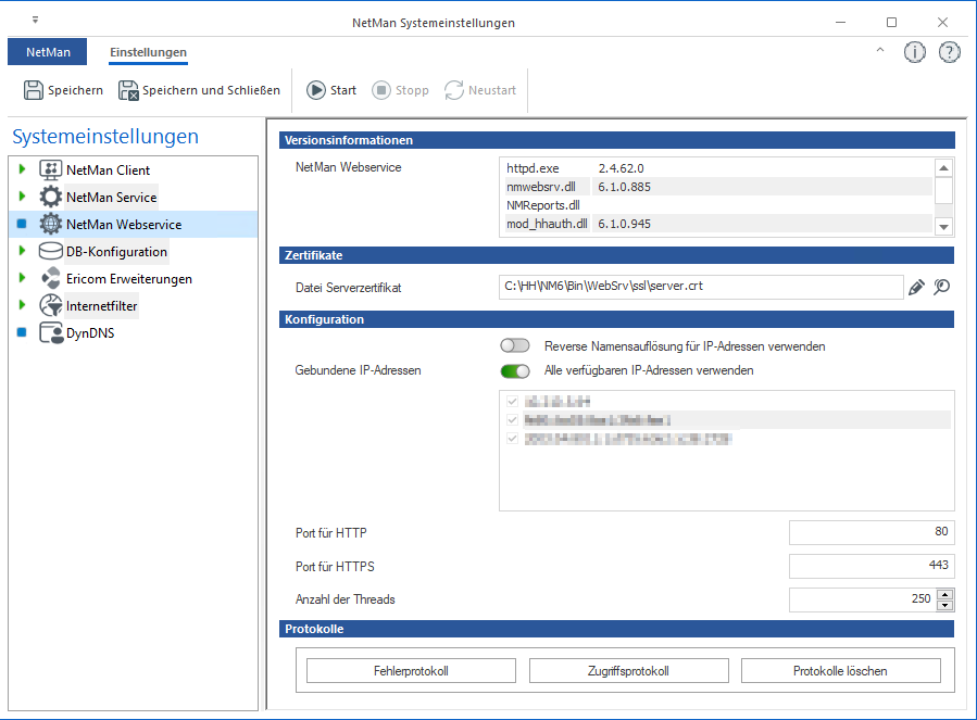 Systemeinstellungen NetMan Webservice Systemeinstellungen NetMan Webservice