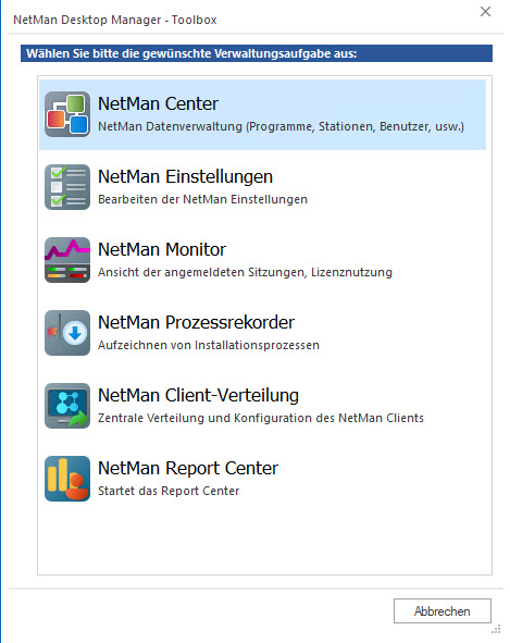 Programme in der Toolbox NetMan Tools