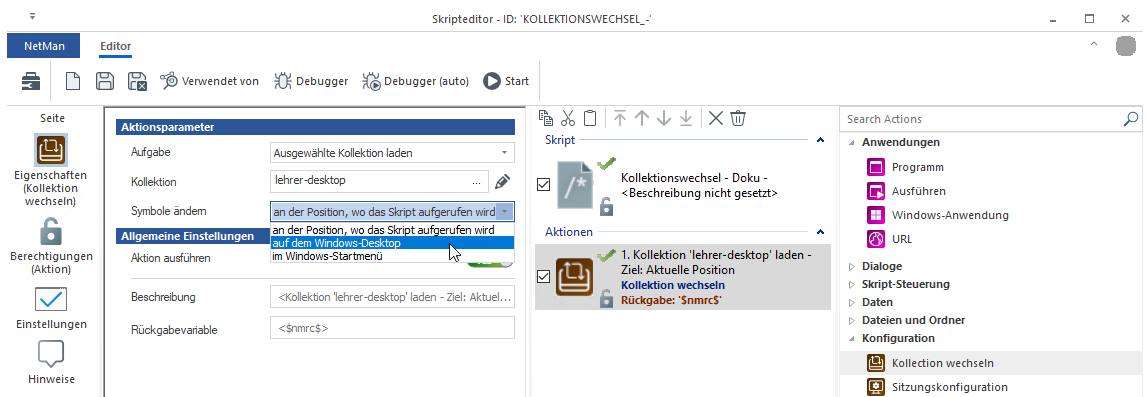 Skript Kollektionswechsel im Skripteditor Skript Kollektionswechsel im Skripteditor