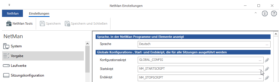 Startskript wählen Startskript wählen
