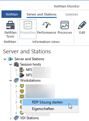 NetMan Monitor RDP Sitzung starten