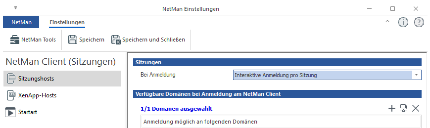 NetMan Einstellungen/NetMan CLient/Sitzungshosts: Bei Anmeldung: Interaktive Anmeldung pro Sitzung