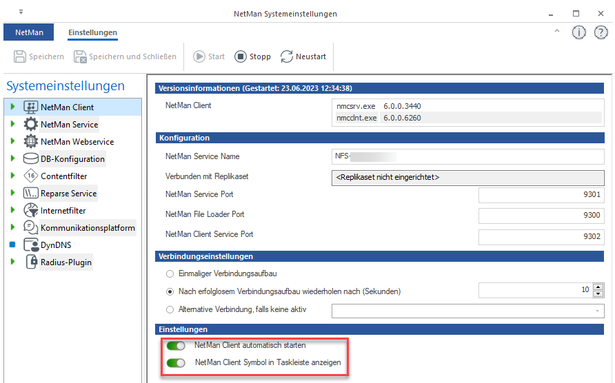 Starteinstellungen des NetMan Clients Starteinstellungen des NetMan Clients