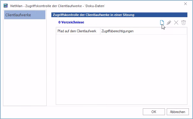 Dialog "Zugriffskontrolle der Clientlaufwerke in einer Sitzung" Dialog "Zugriffskontrolle der Clientlaufwerke in einer Sitzung"