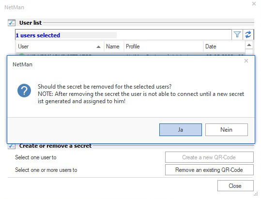 Warnhinweis: die Benutzer können nur mit einem neuen Secret wieder angemeldet werden.