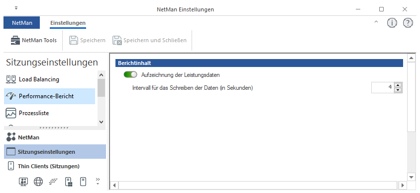 NetMan Einstellungen / Sitzungseinstellungen/Performance-Bericht NetMan Einstellungen / Sitzungseinstellungen/Performance-Bericht