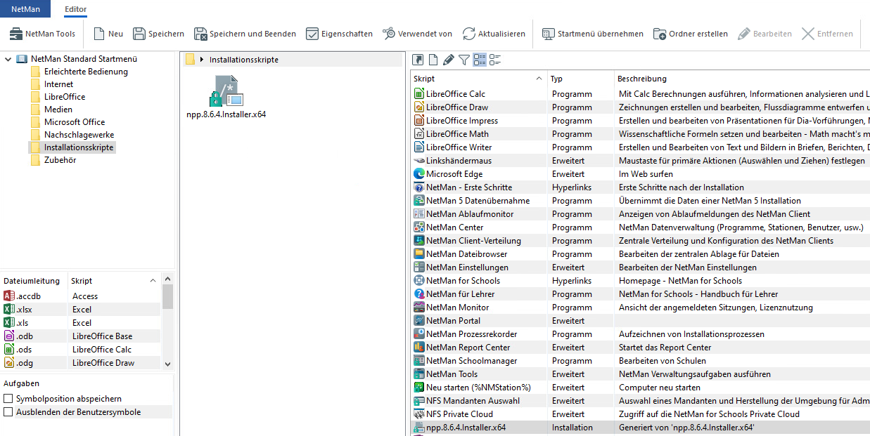 Kollektionseditor mit Installationsskript im NetMan Standard Startmenü im Ordner Installationsskripte Kollektionseditor mit Installationsskript im NetMan Standard Startmenü im Ordner Installationsskripte