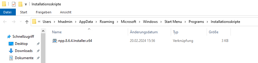 Windows Explorer Ansicht, Installatationsskript markiert Windows Explorer Ansicht, Installatationsskript markiert