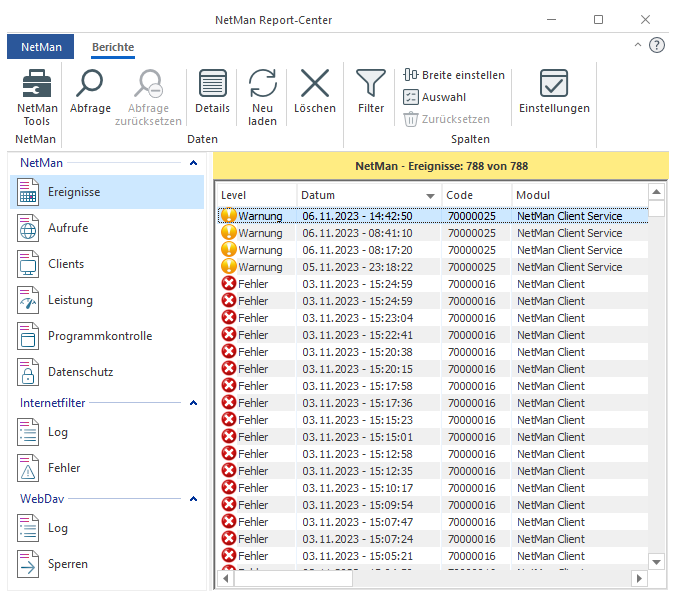 NetMan Berichtsanzeige NetMan Berichtsanzeige