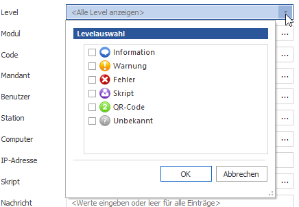 Auswahl des Ereignislevels Auswahl des Ereignislevels