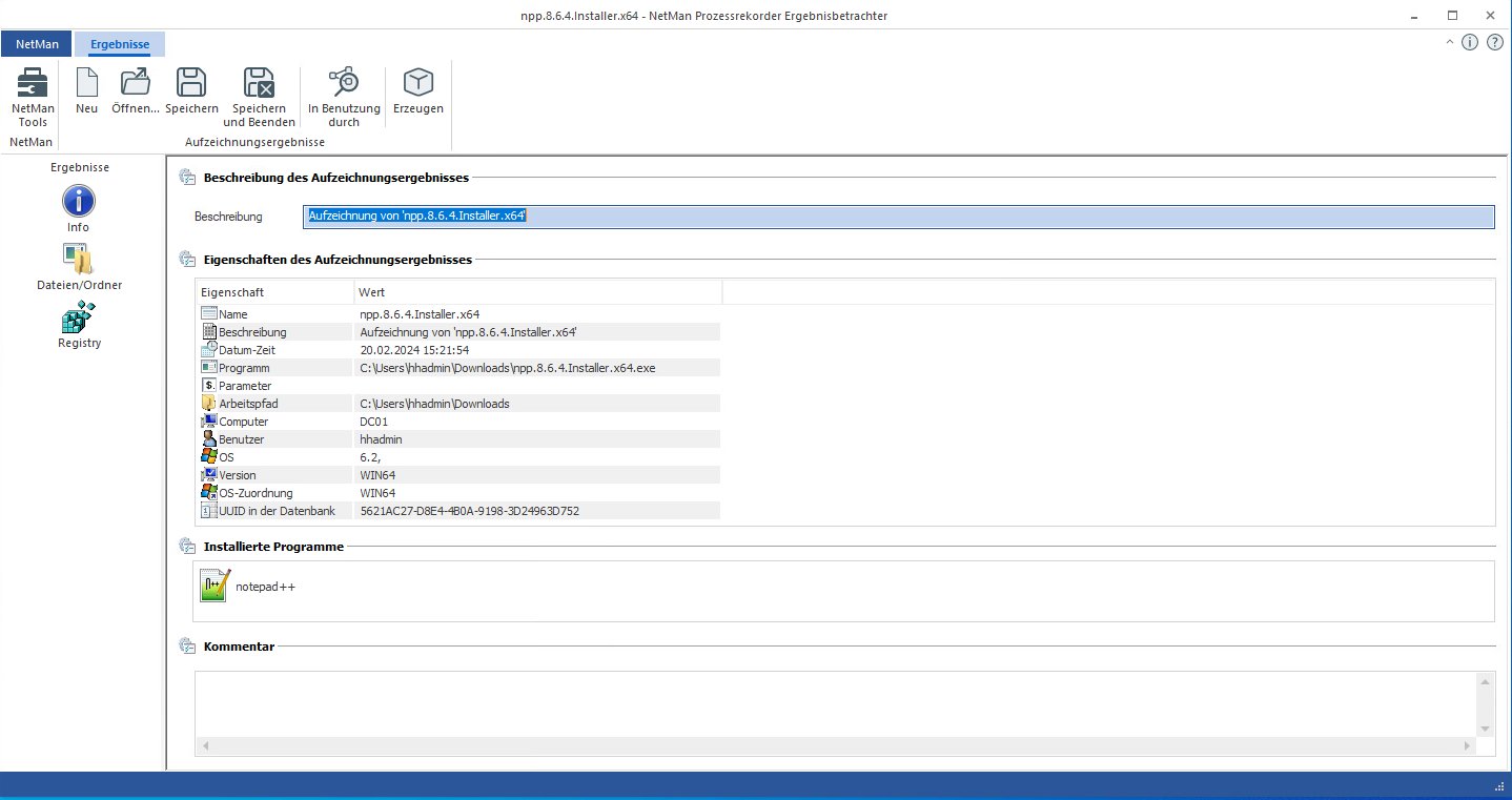 Ergebnisbetrachter zeigt die Beschreibung des Aufzeichnungsergebnisses Ergebnisbetrachter zeigt die Beschreibung des Aufzeichnungsergebnisses