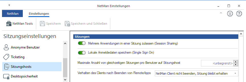 NetMan Einstellungen / Sitzungseinstellungen / Sitzungshosts NetMan Einstellungen / Sitzungseinstellungen / Sitzungshosts