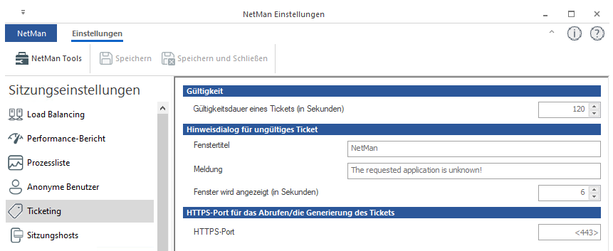 NetMan Einstellungen / Sitzungseinstellungen / Ticketing NetMan Einstellungen / Sitzungseinstellungen / Ticketing