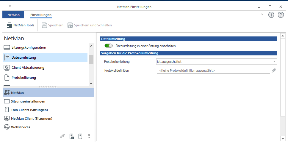 NetMan Einstellungen / NetMan / Dateiumleitung NetMan Einstellungen / NetMan / Dateiumleitung