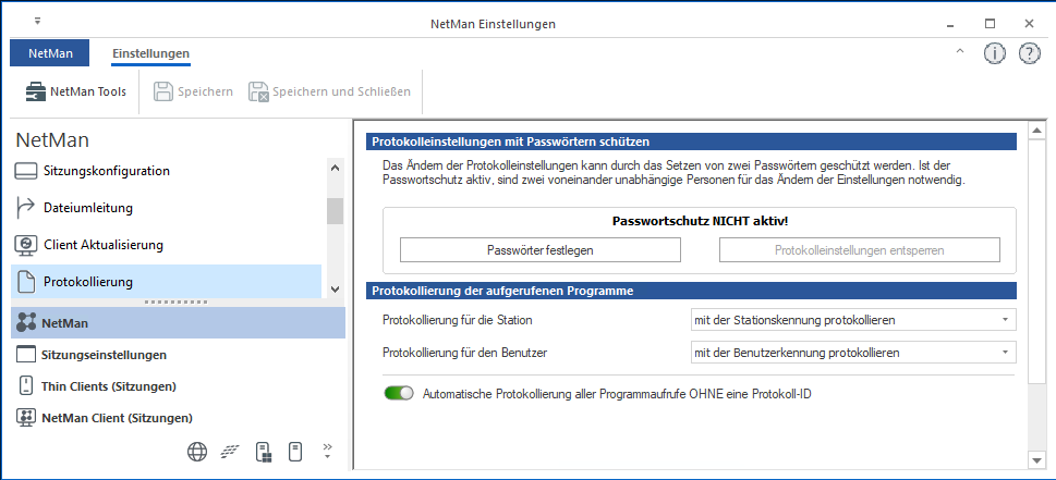 NetMan Einstellungen / NetMan / Protokollierung NetMan Einstellungen / NetMan / Protokollierung