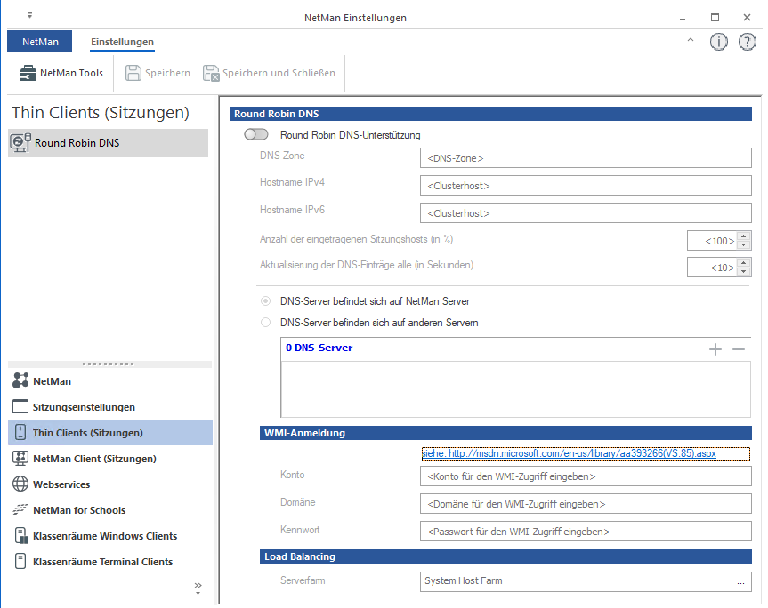 NetMan Einstellungen / Thin Clients / Round Robin DNS NetMan Einstellungen / Thin Clients / Round Robin DNS
