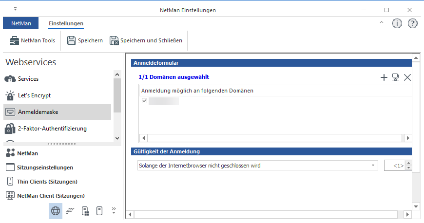 NetMan Einstellungen / Webservices / Anmeldemaske