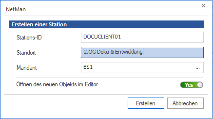 Dialog Erstellen einer Station
