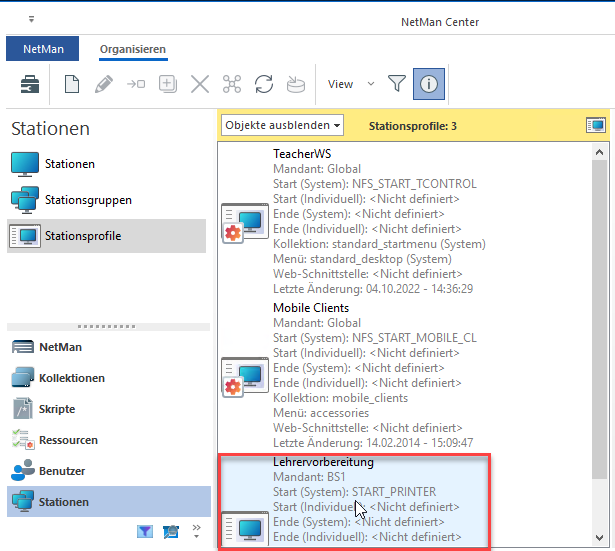 Stationsprofile im NetMan Center Stationsprofile im NetMan Center