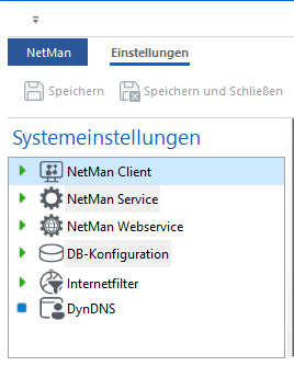 Übersicht der Seiten der Systemeinstellungen. NetMan Client ist markiert. Übersicht der Seiten der Systemeinstellungen. NetMan Client ist markiert.