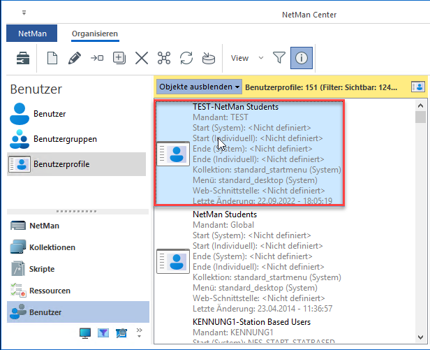 Benutzerprofile im NetMan Center Benutzerprofile im NetMan Center