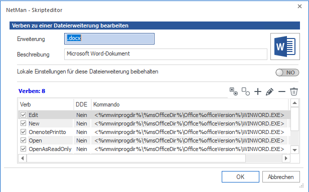 Dialog Verben zu einer Dateierweiterung bearbeiten Dialog Verben zu einer Dateierweiterung bearbeiten