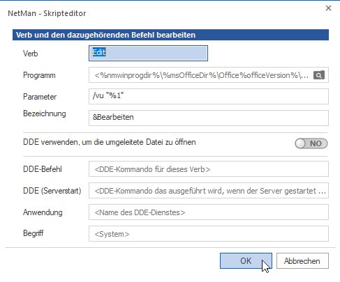 Dialog Verb und den dazugehörigen Befehl bearbeiten Dialog Verb und den dazugehörigen Befehl bearbeiten