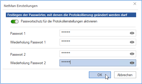 Festlegen der Passwörter Festlegen der Passwörter