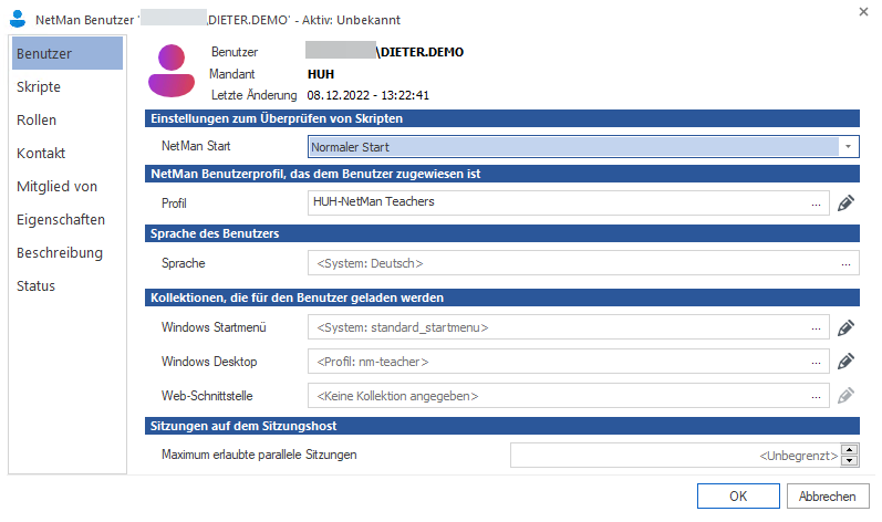 Beispiel Benutzereigenschaften: Benutzer hat sich noch nie angemeldet. Beispiel Benutzereigenschaften: Benutzer hat sich noch nie angemeldet.