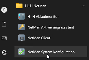 Startmenü mit Verknüpfung zur NetMan Systemkonfiguration Startmenü mit Verknüpfung zur NetMan Systemkonfiguration